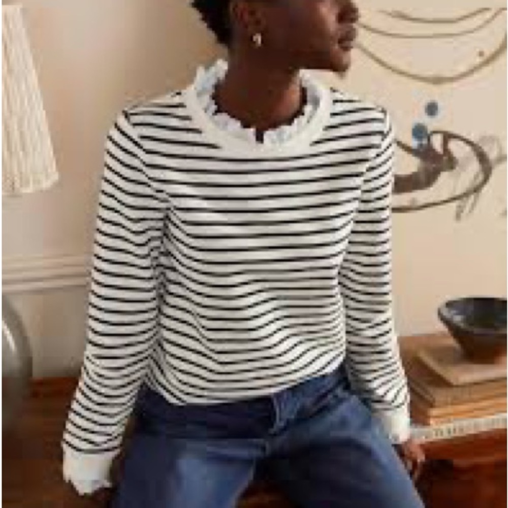 Boden Holly Crew Sweater w/ Eyelet Ruffles
